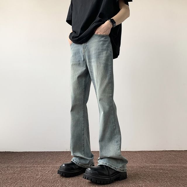 Diphon-Mid Rise Washed Wide Leg Jeans