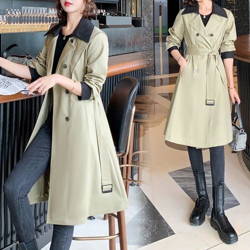 Two Tone Midi Double-Breasted Trench Coat