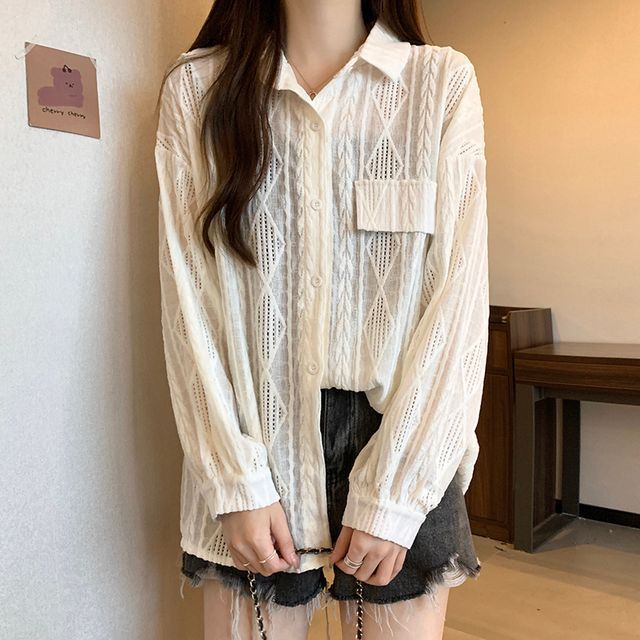Everose-Long-Sleeve Jacquard Plain Shirt