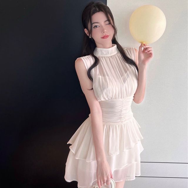 white christmas dresses Angelic Beauty Embroidered Chiffon Mini Dress Chocolate / S main image 0
