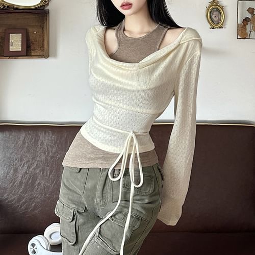 asymmetrical hoodie with cowl neck