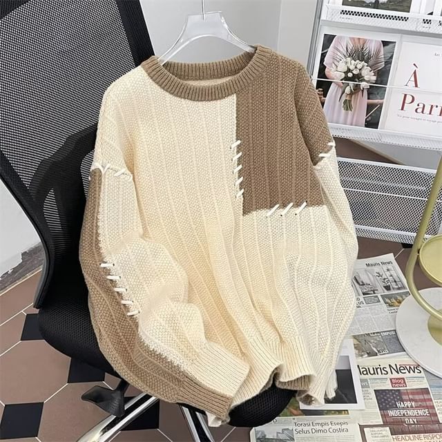 Ateso-Crewneck Two Tone Sweater