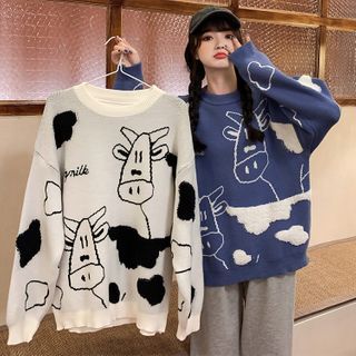 Cow print knit sweater Outlet