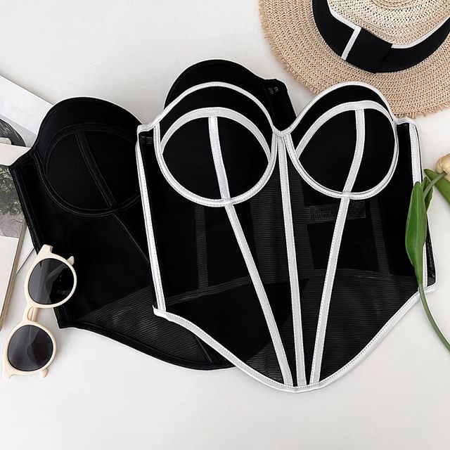 DIYI-Panel Mesh Bustier Top