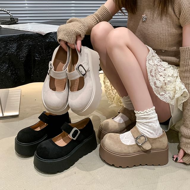 Sleeko-Platform Plain Buckled Mary Jane Shoes