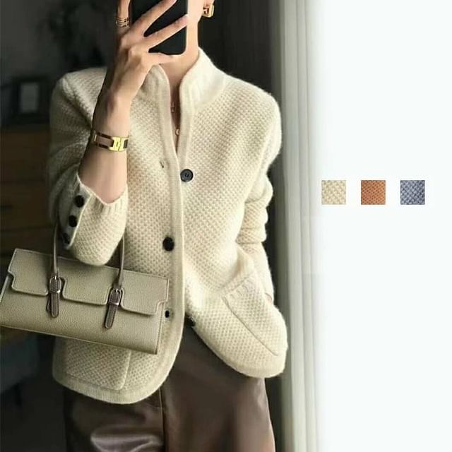 Lewwe-Plain Button-Up Cardigan