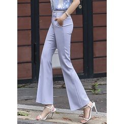Styleonme - Flat-Front Boot-Cut Pants Styleonme - Flat-Front Boot-Cut Pants