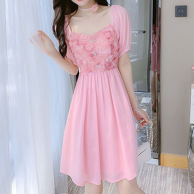 what to wear with a line dress Sweetheart-Neck Long-Sleeve A-Line Mini Dress in Dusty Pink - 4