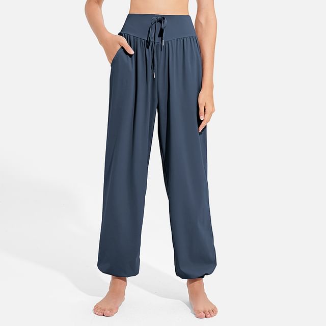 Bolgivy-Drawstring Waist Plain Baggy Sweatpants