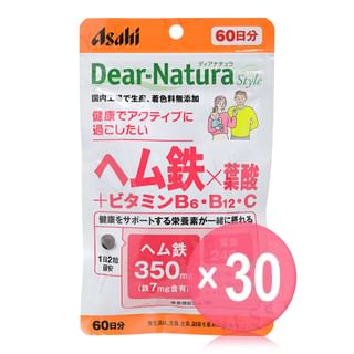 Asahi - Dear-Natura Style Hem Iron x Folic Acid + Vitamin B6 B12 C 60 days (x30) (Bulk Box)