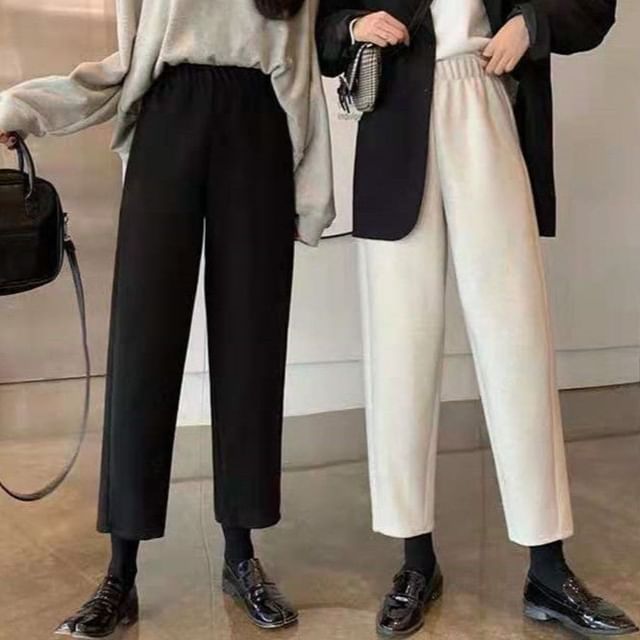 Sisyphi-Elastic Waist Plain Crop Harem Pants