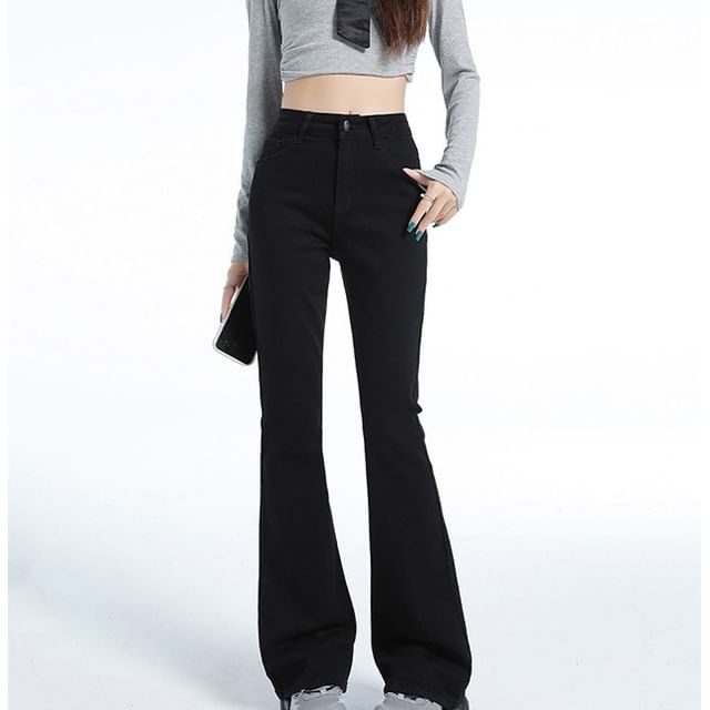 Maisee-High Waist Plain Flared Jeans