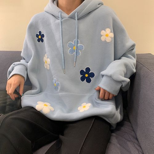 Flower Embroidered Hoodie