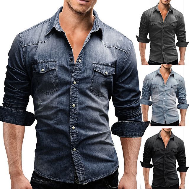 Ninine-Long-Sleeve Denim Shirt