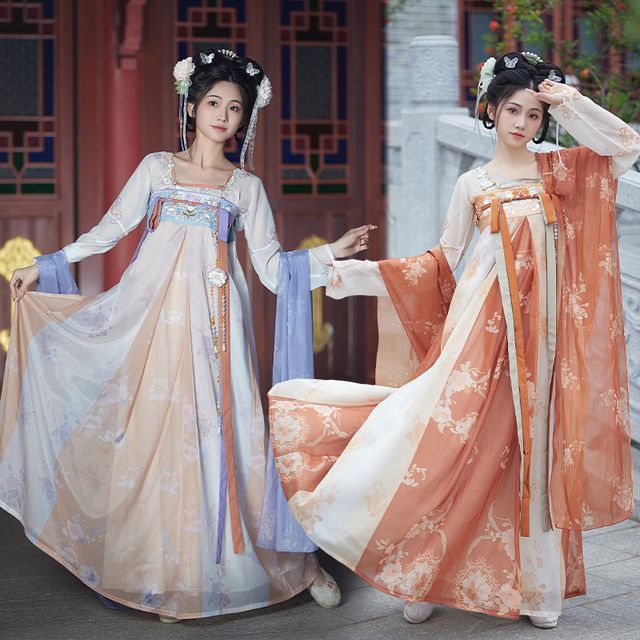 Tangier - Long-Sleeve Hanfu Top / Maxi A-Line Dress / Floral Shawl /  Accessories / Set | YesStyle