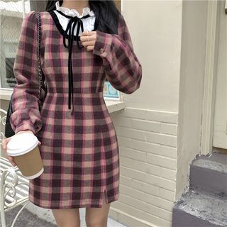 plaid mini dress long sleeve