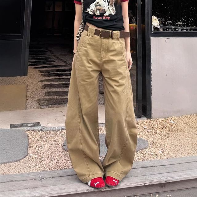 Jerolenea-Mid Waist Washed Wide Leg Jeans