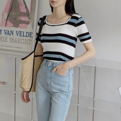 NAIN - Square-Neck Stripe Knit Top NAIN - Square-Neck Stripe Knit Top
