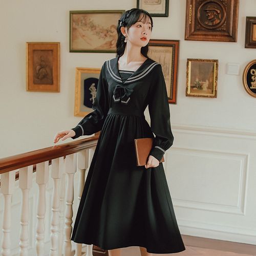 sansweet LongSleeve Sailor Collar ALine Dress YesStyle
