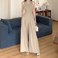 Short-Sleeve Zip-Up Plain Romper