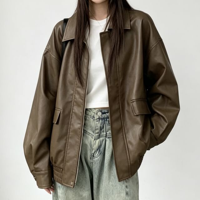 Duwnie-Oversized Faux-Leather Jacket