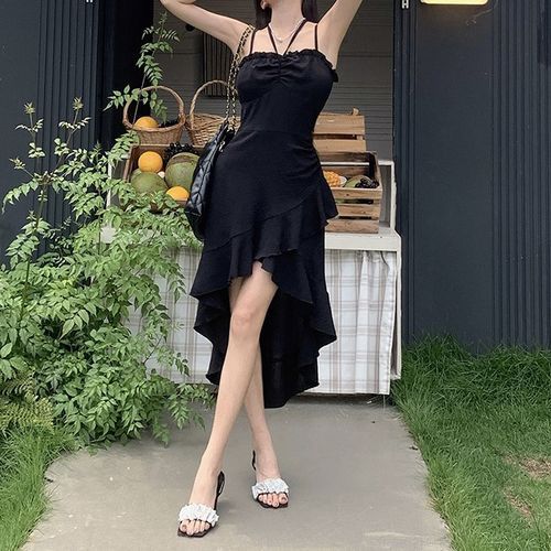 Plain black strappy dress sale