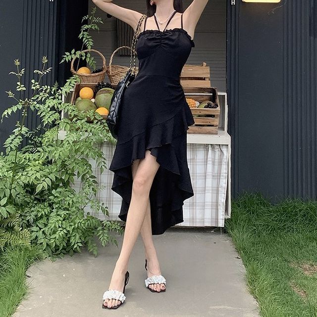 blue dress for baby girl Black Asymmetrical Maxi Dress - All Dresses