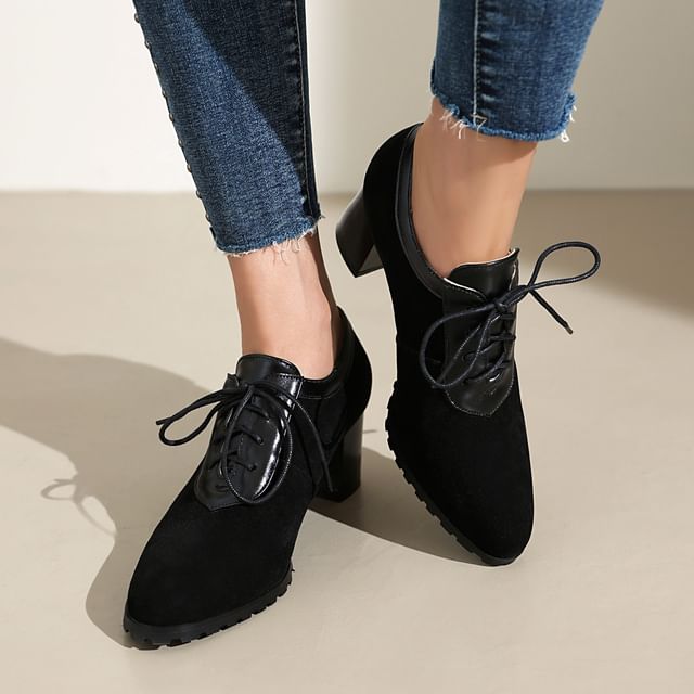 Megan-Block Heel Suede Lace-Up Oxfords