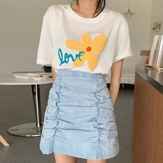 Avox - Short-Sleeve Graphic Print T-Shirt / A-Line Mini Skirt | YesStyle