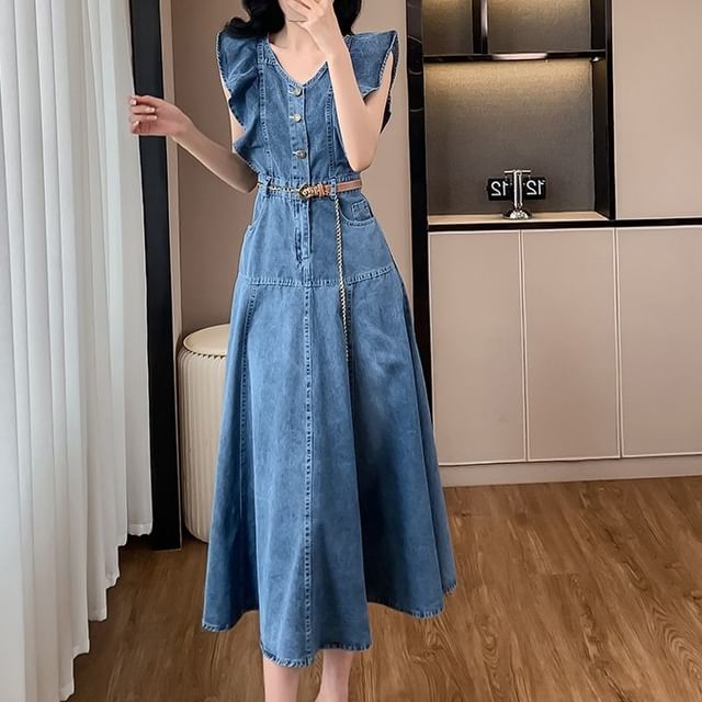 navy blue dress for baby girl Women's Racerback Denim Midi A-Line Dress main image 0