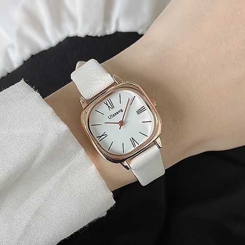 Betsuno - Square Dial Genuine Leather Strap Watch | YesStyle