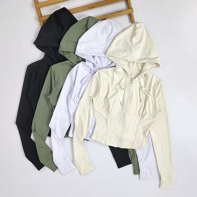 Runyz-Plain Hooded Zip Quick Dry Sports Jacket