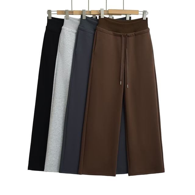 Ulark-Drawstring Waist Plain Straight Leg Sweatpants