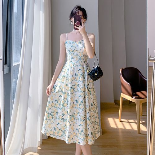 knee length dresses for ladies Renesmee Yellow Floral Print Satin Maxi Dress - US 14 main image 1