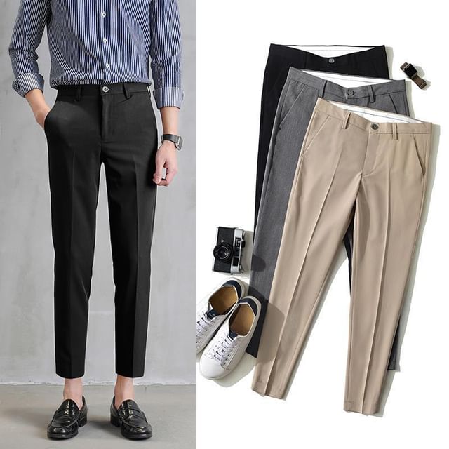 Wewewow-Mid Rise Plain Cropped Tapered Pants