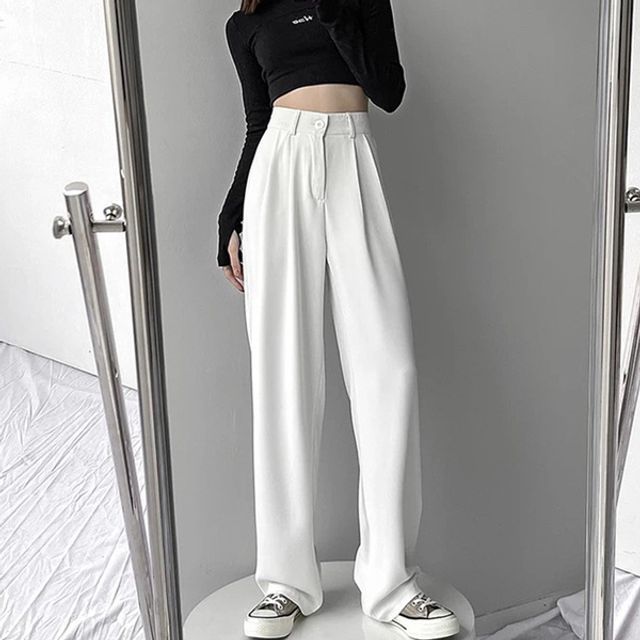 Enpheriado High Waist Plain Pleated LooseFit Dress Pants YesStyle