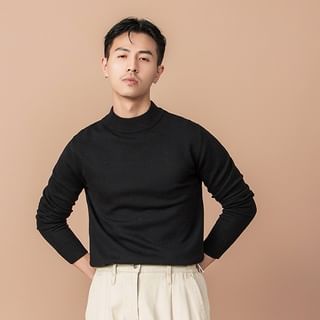 Zentrus-Long-Sleeve Mock Neck Plain Knit Top