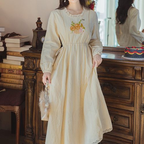 Embroidered Linen Dress Cotton  Linen Printed Dress Embroidery