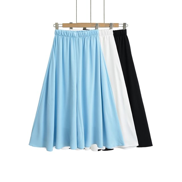 Asiris-High Waist Plain Maxi A-Line Skirt