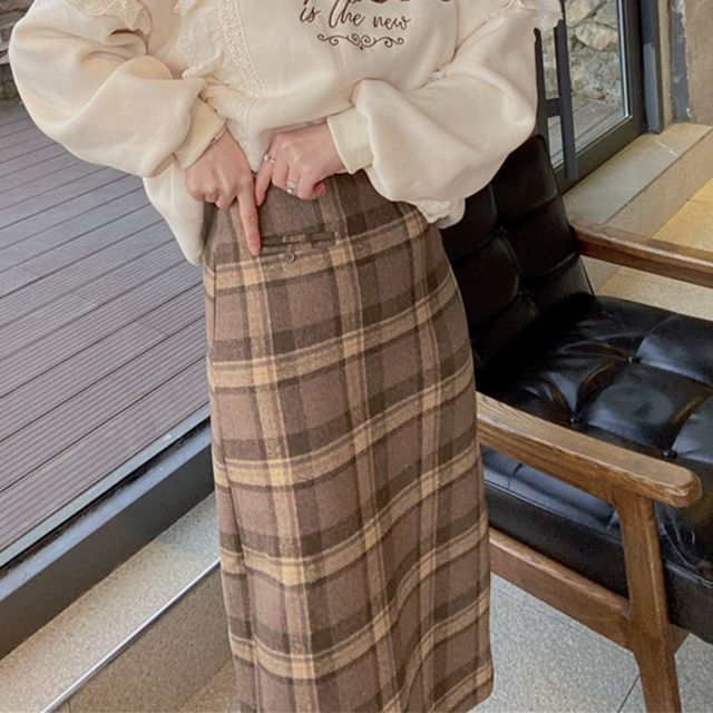 midi pencil skirt plaid