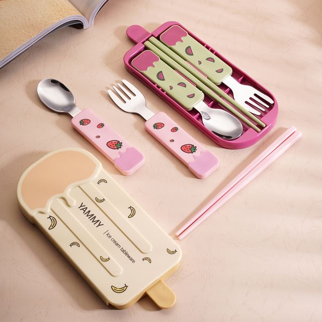 Fenmo-Set Popsicle Stainless Steel Fork Spoon Chopsticks Case