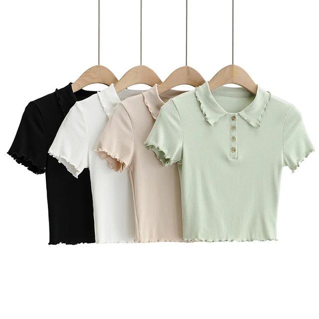 Short-Sleeve Lettuce Edge Cropped Polo 