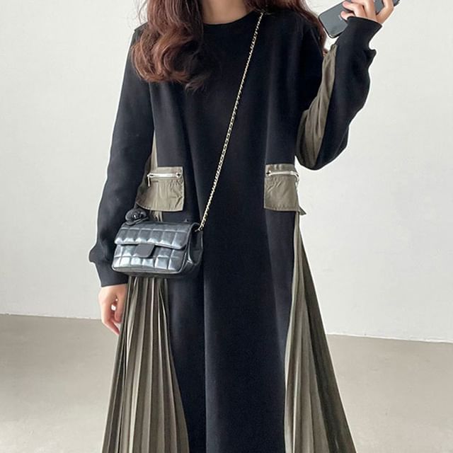 open lace back dress Gigio Sweatshirt Mini Dress Puff Sleeve & Pleats