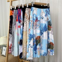 LITT - Print Pleated Midi A-Line Skirt