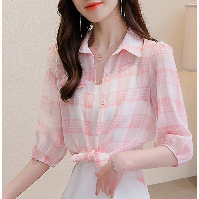 Everose-34-Sleeve Plaid Shirt