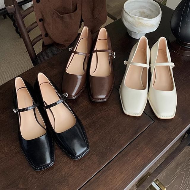 FRAISO-Square Toe Chunky Heel Mary Jane Shoes