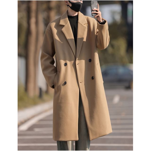 Bay Go Mall-Plain Midi Double-Breasted Coat