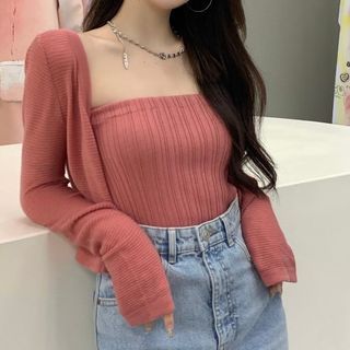 knit tube top and cardigan