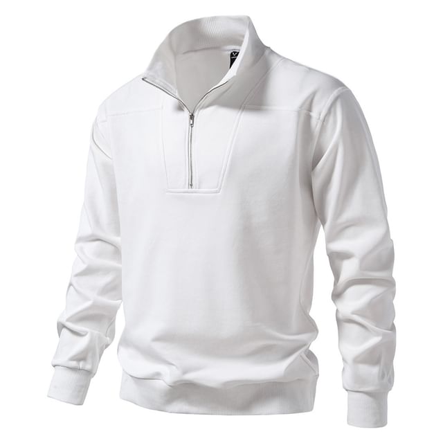 Sheck-Long Sleeve Half Zip Stand Collar Plain Sweatshirt