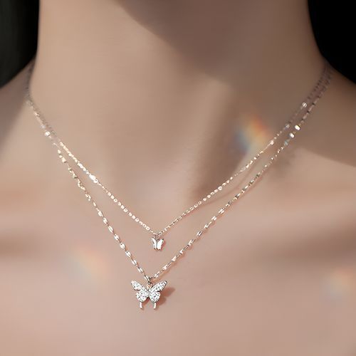 Dainty Silver Butterfly Pendant Necklace - Sterling Silver Chain